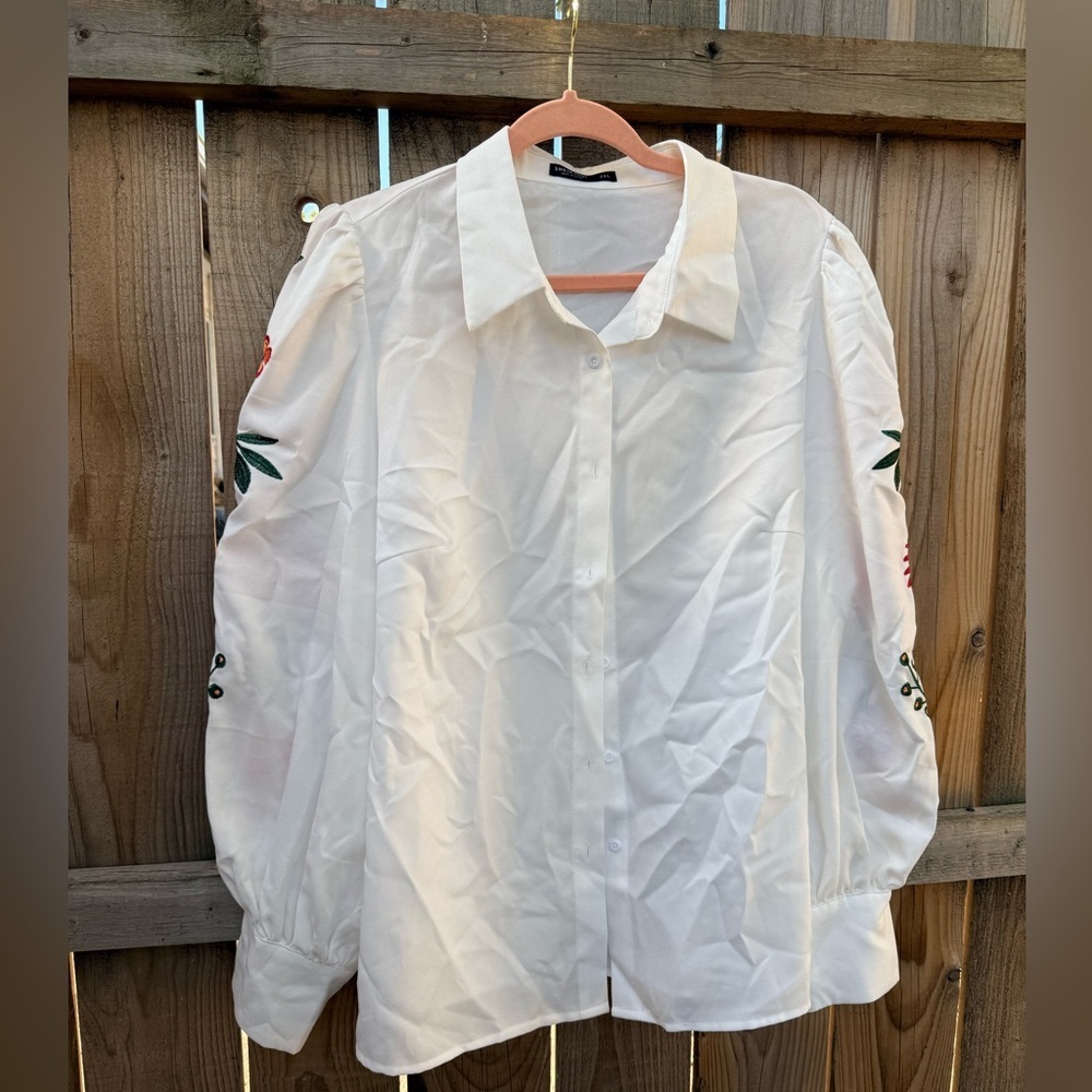 Shein White Embroidered Shirt